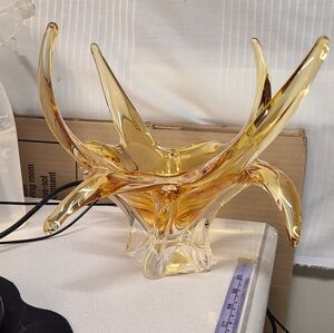 Signed Vintage Chalet Swung Glass Art Centerpiece